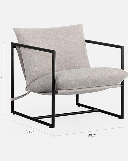 ZINUS Aidan Sling Accent Chair / Metal Framed Armchair with Shredded Foam Cushioning, Oatmeal - LeafyLoom
