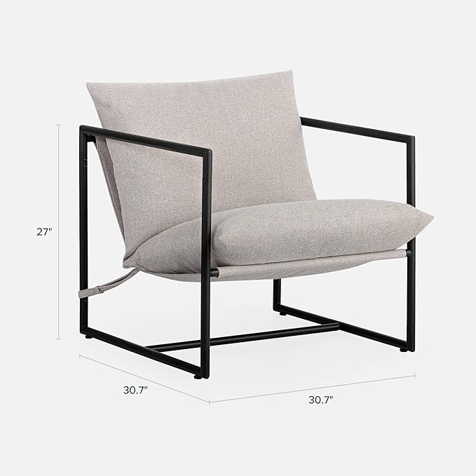 ZINUS Aidan Sling Accent Chair / Metal Framed Armchair with Shredded Foam Cushioning, Oatmeal - LeafyLoom