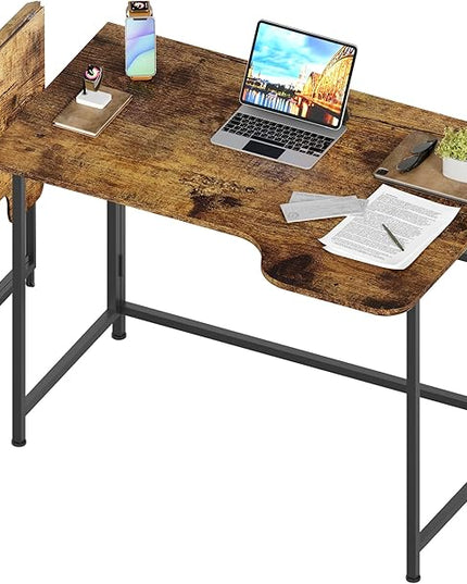 4NM 35.4" Small L Shaped Desk, Folding Computer Desk Home Office Desk, Foldable Bed Desk for Laptop for Small Space Offices - Rustic Brown and Black - LeafyLoom