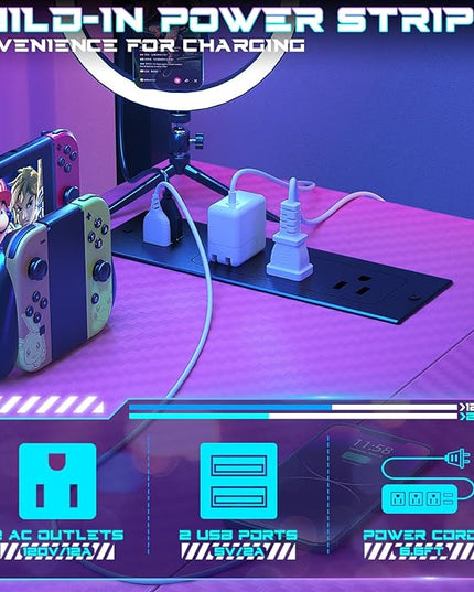 Homieasy Small Gaming Desk with Power Outlets Pegboard LED Light, 43 Inch L Shaped Computer Desk with Monitor Stand Storage Shelves, Reversible Corner Desk with Headset Hooks, Carbon Pink - LeafyLoom