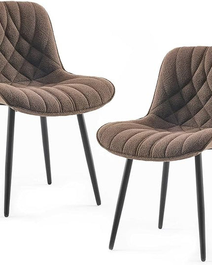 Dining Chair Set of 2 Soft Padded Seats & Adjustable Metal Legs, Modern Velvet Dining Room Chairs, Kitchen Chairs with Wide Curved Back for Living Room Bedroom Kitchen, Coffee - LeafyLoom