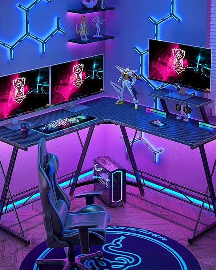 Mr IRONSTONE L Shaped Gaming Desk, Computer Corner Desk Carbon Fiber Surface for Home Office, Writing Study Desk with Laptop Stand, Easy to Assemble, Carbon Fiber, 51 Inch - LeafyLoom