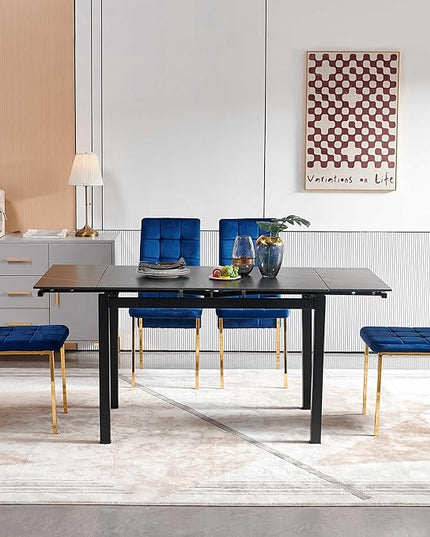 NicBex 43.31Inch Rectangular Expandable Dining Table,Minimalist Kitchen Table with Black Ceramic Tabletop for 4 to 6,Dining Room Table for Kitchen,Small Space and Living Room,Space-Saving,Black - LeafyLoom
