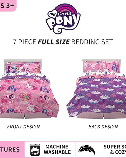 Franco Kids Bedding Super Soft Comforter and Sheet Set with Sham, 7 Piece Full Size, My Little Pony - LeafyLoom