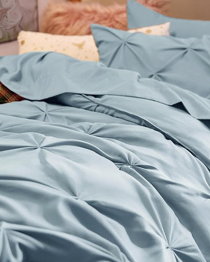 Bedsure Twin XL Comforter Set for Boys - Extra Long 5 Pieces Dorm Bedding Sets, Pinch Pleat Light Blue Bed in a Bag with Comforter, Sheets, Pillowcase & Sham - LeafyLoom