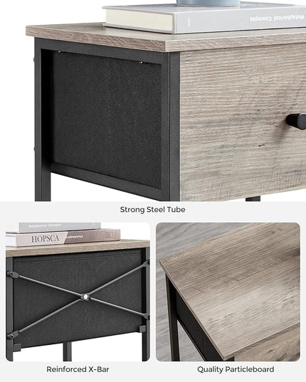 VASAGLE Nightstand, Side Table with Fabric Drawer, 24-Inch Tall End Table with Storage Shelf, Bedroom, Greige and Black ULGS021B02 - LeafyLoom