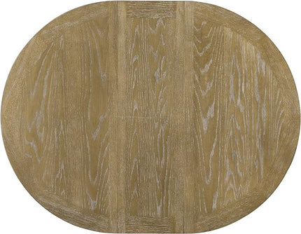 5-Piece Retro Round Dining Set with Extendable Table and 4 Upholstered Chairs for Kitchen, Breakfast Nook, Living Room, Natural Wood Wash, 42"-54" L x 42" W x 30" H - LeafyLoom