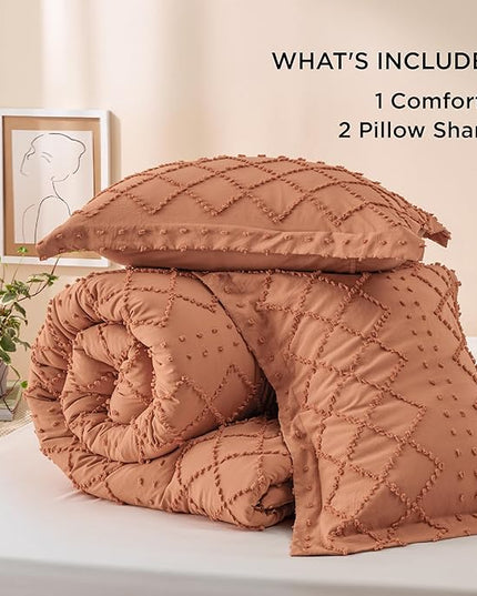 Bedsure Full Size Comforter Set - Pumpkin Comforter, Boho Tufted Shabby Chic Bedding Comforter Set, 3 Pieces Vintage Farmhouse Bed Set for All Seasons, Fluffy Soft Bedding Set with 2 Pillow Shams - LeafyLoom