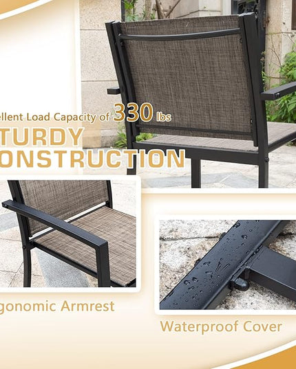 Greesum 4 Pieces Patio Furniture Set Outdoor Conversation Textilene Fabric Chairs for Lawn, Garden, Balcony, Poolside with A Glass Coffee Table, Brown - LeafyLoom
