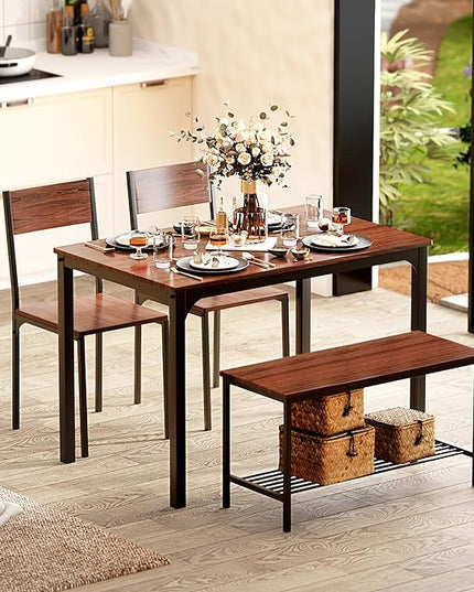 sogesfurniture Modern 4-Piece Kitchen Dining Table Set with 1 Bench and 2 Chairs, Kitchen Bench Table Set for 4, Wooden Kitchen Table and Chairs for Limited Space,Brown - LeafyLoom