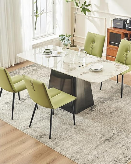 YOUTASTE Dining Chairs Set of 2 Mid Century Modern Upholstered Leather Kitchen Chairs Soft Padded Side Chairs Dinner Chairs with Metal Legs for Living Room Bedroom, Avocado Green - LeafyLoom