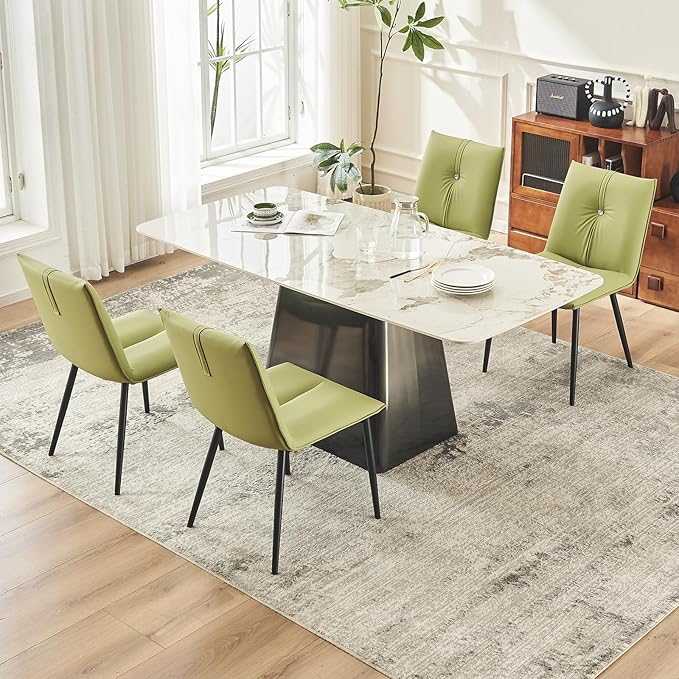 YOUTASTE Dining Chairs Set of 2 Mid Century Modern Upholstered Leather Kitchen Chairs Soft Padded Side Chairs Dinner Chairs with Metal Legs for Living Room Bedroom, Avocado Green - LeafyLoom