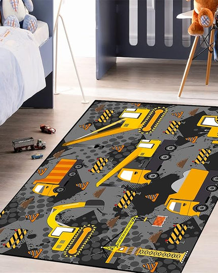 Construction Rugs for Boys Room Play Rug for Cars and Trucks Car Rug Play Mat Kids Rugs for Playroom Car Rug for Boys Room Construction Decor for Boys Room,Grey 4'5''×6' - LeafyLoom