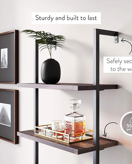 Nathan James Theo Industrial Bookshelf with Wood Drawers and Matte Steel Frame, 3-Shelf, Nutmeg/Black - LeafyLoom