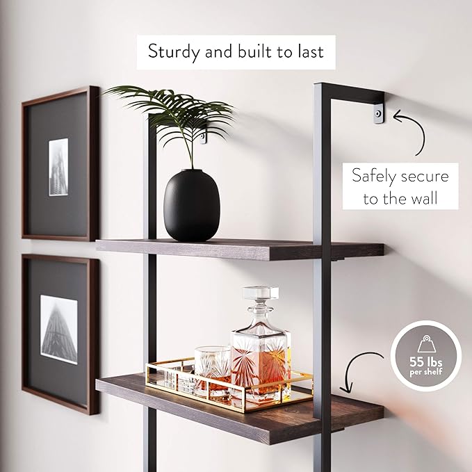 Nathan James Theo Industrial Bookshelf with Wood Drawers and Matte Steel Frame, 3-Shelf, Nutmeg/Black - LeafyLoom