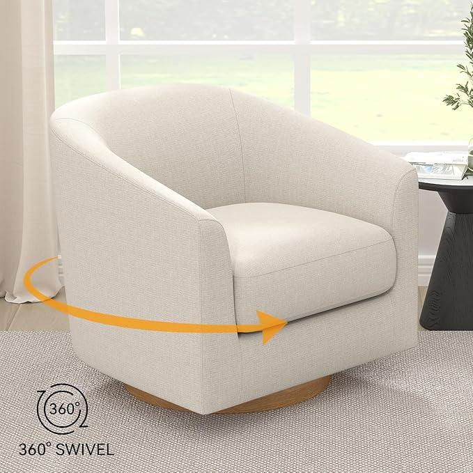 Sunny Heart Swivel Accent Chair, Fabric Swivel Barrel Chair, Swivel Club Chair with Wood Base, Modern Upholstered Armchair, Cozy Chairs for Living Room, Bedroom, Reading - LeafyLoom