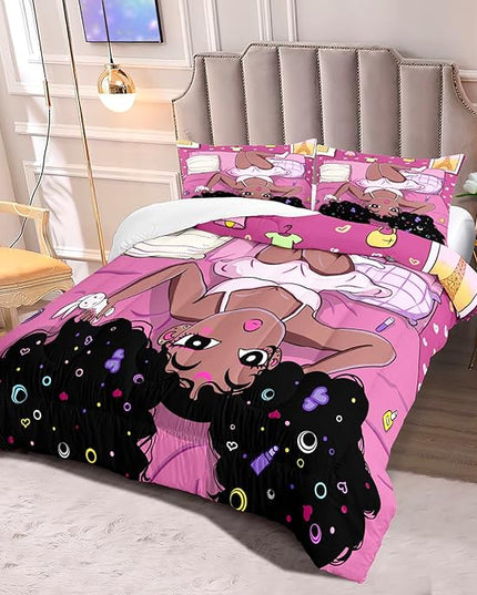Black Girl Comforter Set African American Black Girls Comforter Set Twin Size Black Girls Twin Comforter Set for Girls Black Girl Bedding Sets Twin Size, Pink, 1 Comforter 1 Pillowcase - LeafyLoom