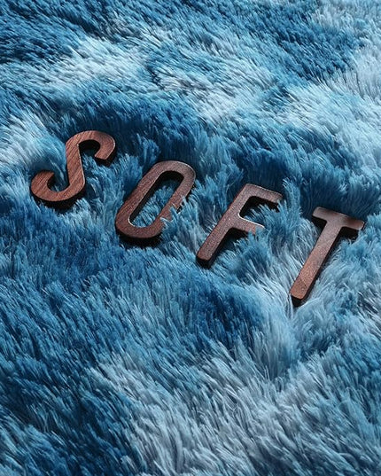 6x9 Large Area Rugs for Living Room, Super Soft Fluffy Modern Bedroom Rug, Tie-Dyed Dark Blue Indoor Shag Fuzzy Carpets for Girls Kids Nursery Room Home Decor - LeafyLoom