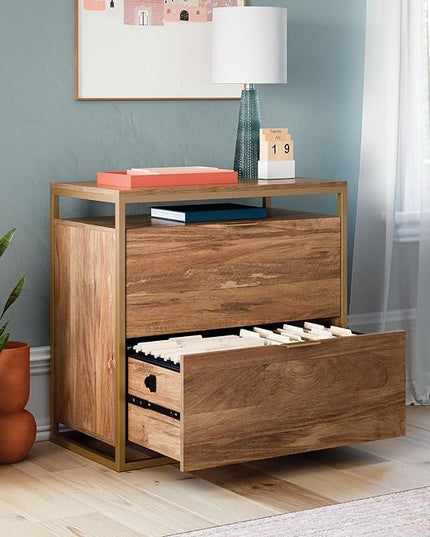 Sauder International Lux Lateral File, L: 30.32" x W: 16.54" x H: 29.72", Sindoori Mango Finish - LeafyLoom
