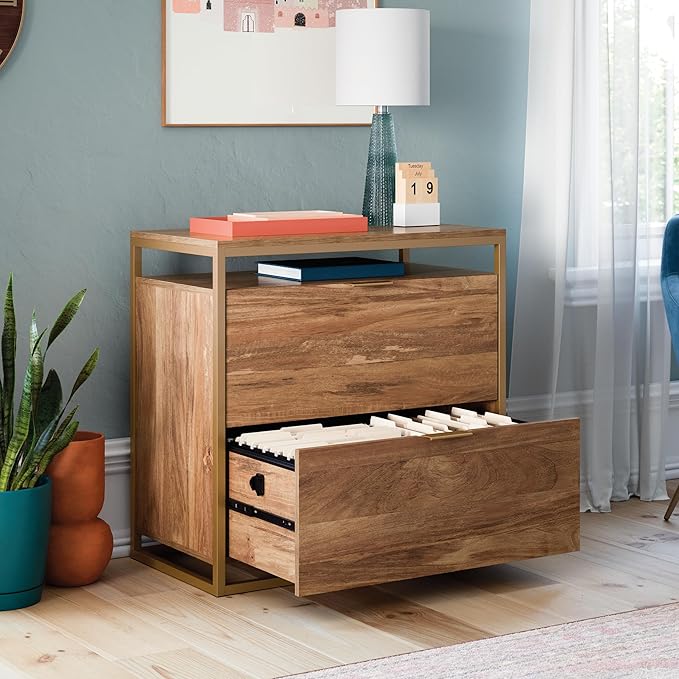 Sauder International Lux Lateral File, L: 30.32" x W: 16.54" x H: 29.72", Sindoori Mango Finish - LeafyLoom