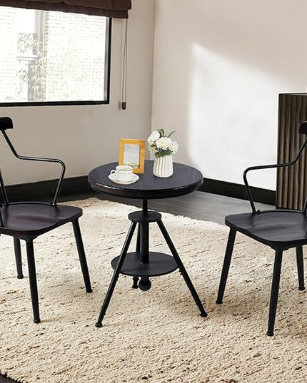 Industrial Bistro Table Vintage Small Cafe Table Farmhouse Round Dining Table for Kitchen Rustic Side Table Swivel Wooden Top 21-29inch Height Adjustable - LeafyLoom