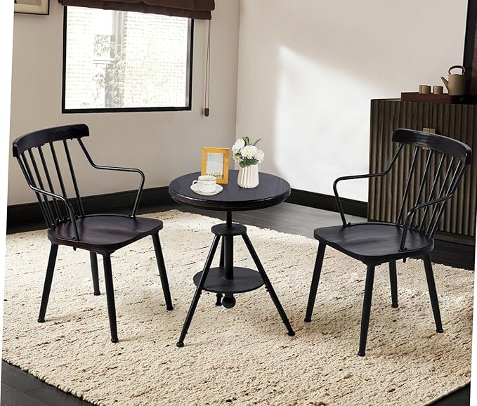 Industrial Bistro Table Vintage Small Cafe Table Farmhouse Round Dining Table for Kitchen Rustic Side Table Swivel Wooden Top 21-29inch Height Adjustable - LeafyLoom