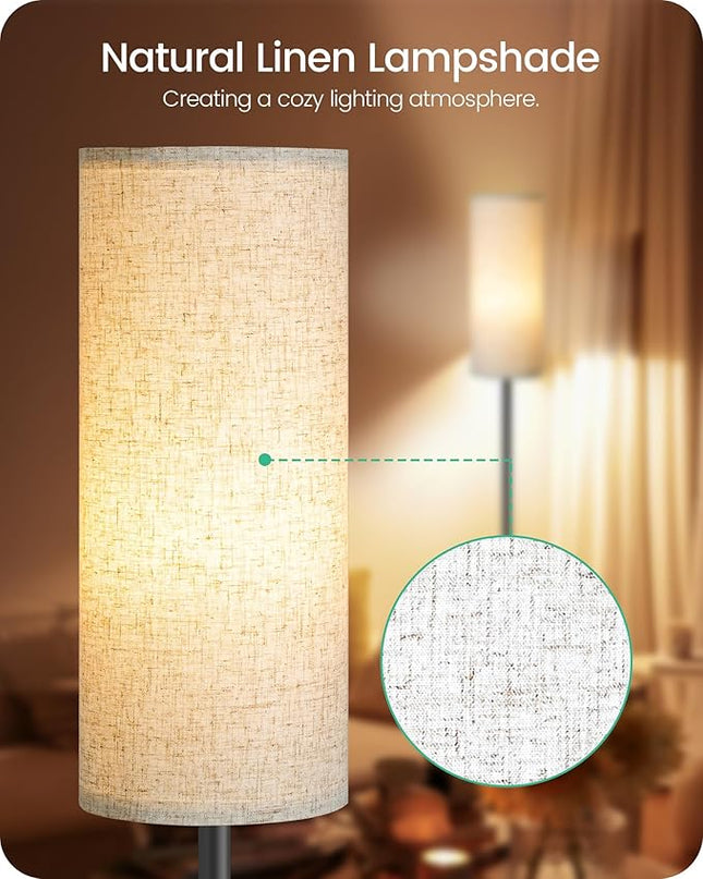 Dimmable Floor Lamp for Living Room, Corner Floor Lamp with Remote, 66'' Standing Tall Lamp, Linen Lampshade, 10W 800LM LED Bulb for Bedroom Study, FCC Listed, Black and Beige E06LD05 - LeafyLoom