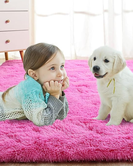 Softlife Ultra Soft Fluffy Area Rugs for Bedroom, Girls and Boys Room Kids Room Nursery Rug, 4 x 5.3 Feet Shaggy Fur Indoor Plush Modern Floor Carpet for Living Room Christmas Decor, Hot Pink - LeafyLoom