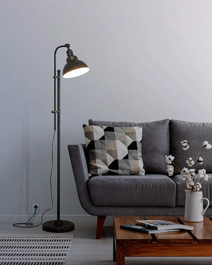 Brightech Dylan Industrial Floor Lamp for Living Rooms & Offices, Bright LED Floor Lamp – Charming Farmhouse Floor Lamp, Adjustable Head Standing Lamp for Bedroom Reading, Stunning Living Room Decor - LeafyLoom