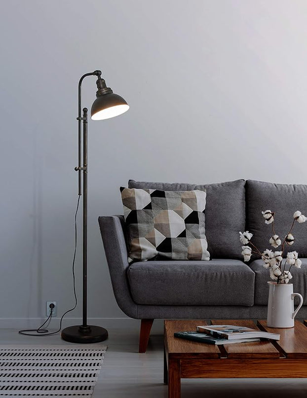 Brightech Dylan Industrial Floor Lamp for Living Rooms & Offices, Bright LED Floor Lamp – Charming Farmhouse Floor Lamp, Adjustable Head Standing Lamp for Bedroom Reading, Stunning Living Room Decor - LeafyLoom