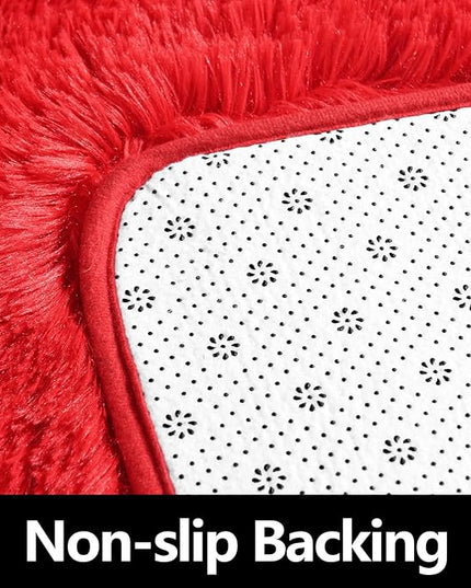 Red Round Rug for Bedroom, Super Fluffy Circle Rugs for Baby Nursery, 5'X5' Feet Furry Carpet for Children Kids Room, Cute Soft Shaggy Rug for Girls Home Decor, Fuzzy Plush Carpets for Dorm - LeafyLoom