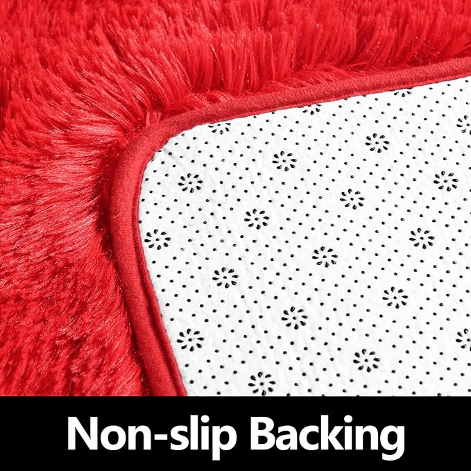 Red Round Rug for Bedroom, Super Fluffy Circle Rugs for Baby Nursery, 5'X5' Feet Furry Carpet for Children Kids Room, Cute Soft Shaggy Rug for Girls Home Decor, Fuzzy Plush Carpets for Dorm - LeafyLoom