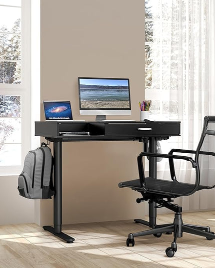 SHW Claire 40-Inch Height Adjustable Electric Standing Desk with Drawer, Black - LeafyLoom