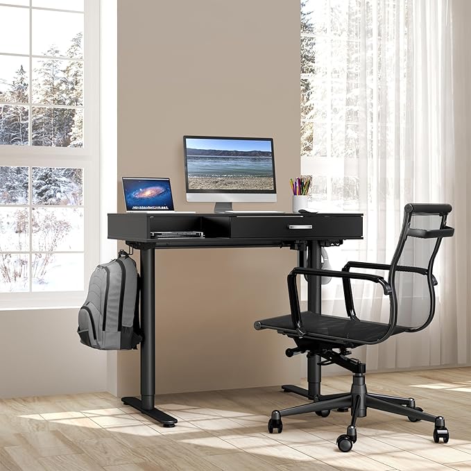 SHW Claire 40-Inch Height Adjustable Electric Standing Desk with Drawer, Black - LeafyLoom