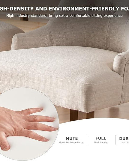 COLAMY 5-Piece Dining Table Set for 4, 60" Kitchen Wood Table with 4 Wingback Dining Room Chairs, White/Beige - LeafyLoom