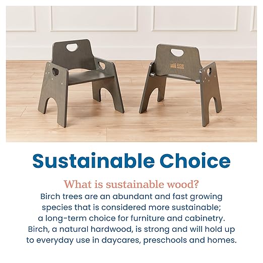 ECR4Kids Stackable Wooden Toddler Chair, 10in, Kids Furniture, Grey Wash, 2-Pack - LeafyLoom