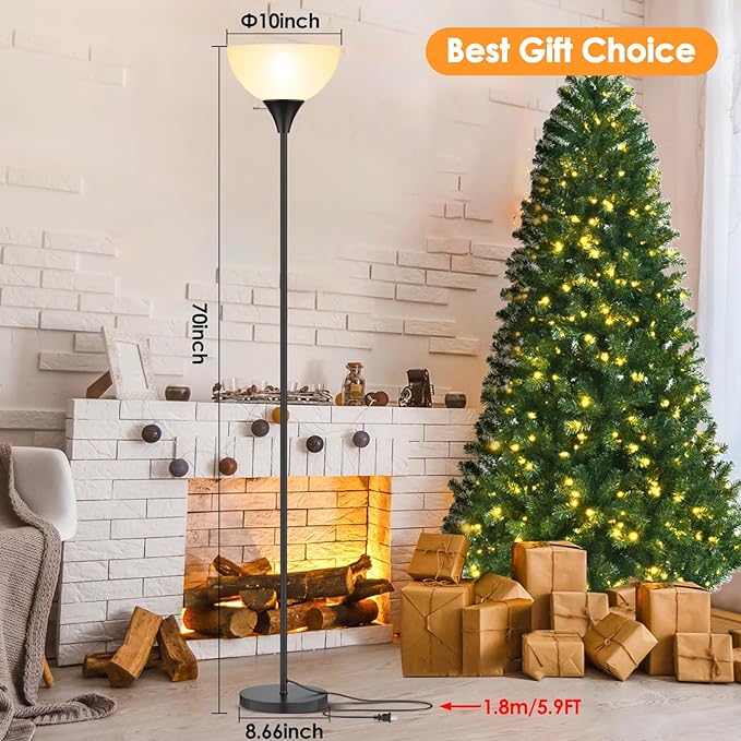 Floor Lamp, LED Standing Lamps with White Plastic Shade, Black Modern Torchiere Floor Lamp, Tall Lamps for Living Room Dorm, Bulb not Included - LeafyLoom