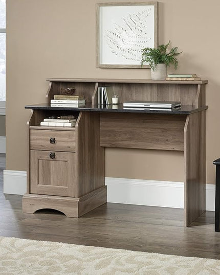 Sauder Graham Hill Desk and HomePlus Storage Cabinet Bundle, Salt Oak Finish - LeafyLoom