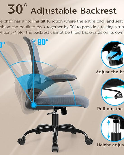 FelixKing Office Chair, Ergonomic Desk Chairs with Wheels Home Mesh Chair Adjustable Lumbar Support and Height, Ergo Chair for Working Gaming Use (Dark Gray) - LeafyLoom