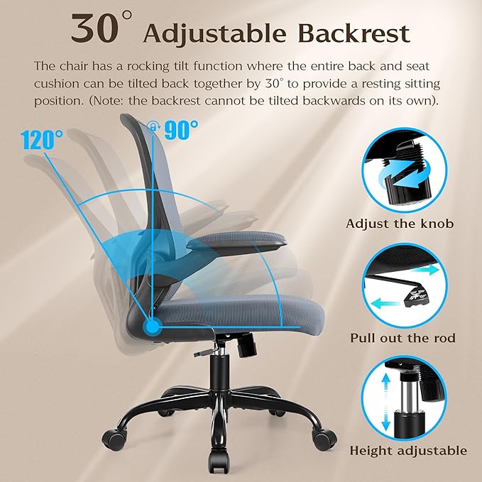 FelixKing Office Chair, Ergonomic Desk Chairs with Wheels Home Mesh Chair Adjustable Lumbar Support and Height, Ergo Chair for Working Gaming Use (Dark Gray) - LeafyLoom