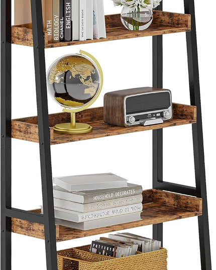 IRONCK Industrial Bookshelf 5-Tier 31.5in Wide, Bookcase Ladder Shelf, Storage Shelves Rack Shelf Unit, Accent Furniture Metal Frame, Home Office Furniture for Bathroom, Living Room - LeafyLoom