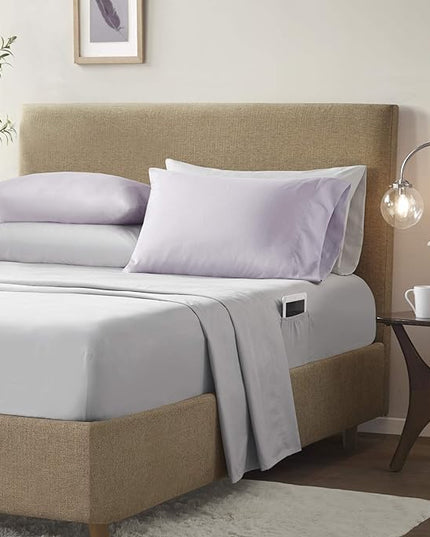Comfort Spaces Bed in A Bag - Trendy Casual Design Cozy Comforter with Complete Sheet Set with Side Pocket, All Season Cover, Matching Shams King(104"x90"), Kate, Grey/Purple 9 Piece - LeafyLoom