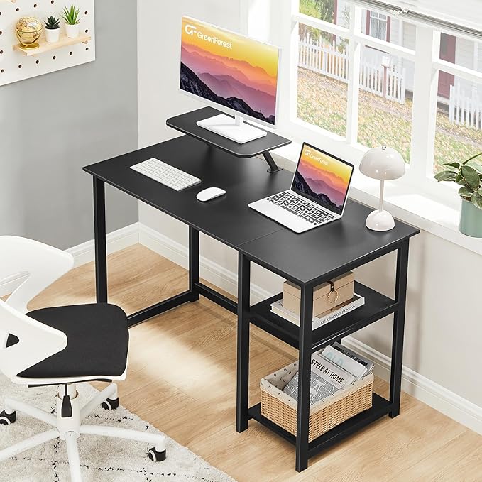 GreenForest Computer Desk with Monitor Stand,39 inch Small Desk with Reversible Storage Shelves,Gaming Desk for Small Spaces Home Office Writing Desk Study Table,Black - LeafyLoom