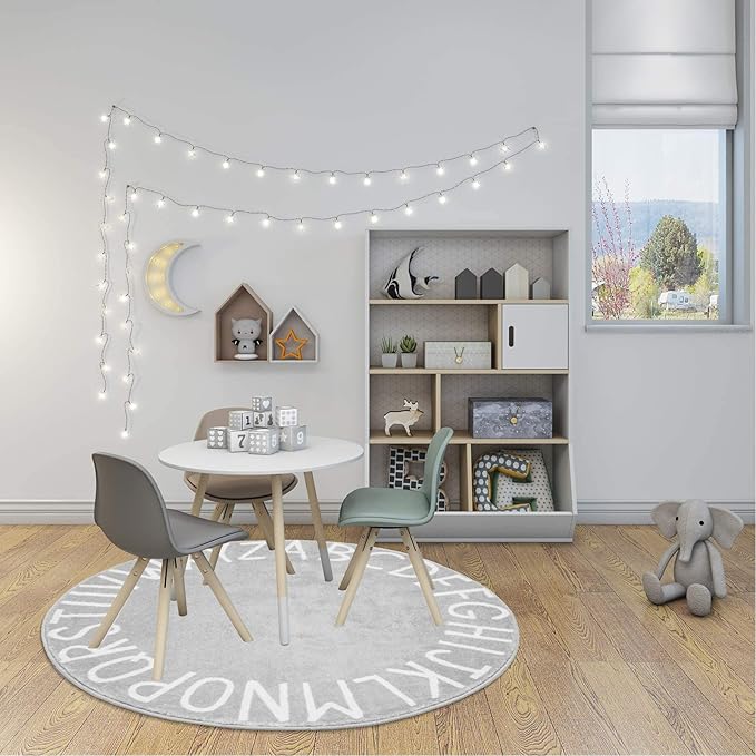 Topotdor Round Kids Play Rug Alphabet Nursery Area Rug Extra Large Soft Crawling Play Mat for Children Toddlers Bedroom (63 inch, Grey) - LeafyLoom