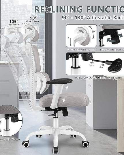 Office Chair Ergonomic Desk Chair, High Back Gaming Chair, Big and Tall Reclining chair Comfy Home Office Desk Chair Lumbar Support Breathable Mesh Computer Chair Adjustable Armrests (Gray) - LeafyLoom