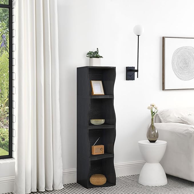 ECYIL Double Layered Independent Storage Rack, Full Circular Color Blocking Bookshelf, Suitable for Home, Office, Living Room, etc (black1) - LeafyLoom