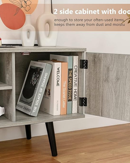 Iwell TV Stand for 55 inch TV, Entertainment Center with Storage and Open Shelf, TV Console, TV Stands for Living Room, Bedroom, Grey - LeafyLoom