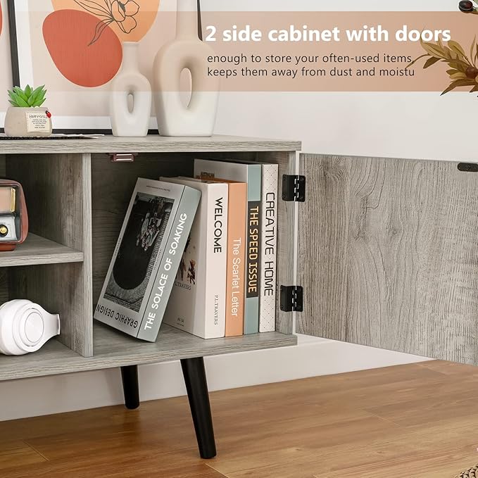Iwell TV Stand for 55 inch TV, Entertainment Center with Storage and Open Shelf, TV Console, TV Stands for Living Room, Bedroom, Grey - LeafyLoom