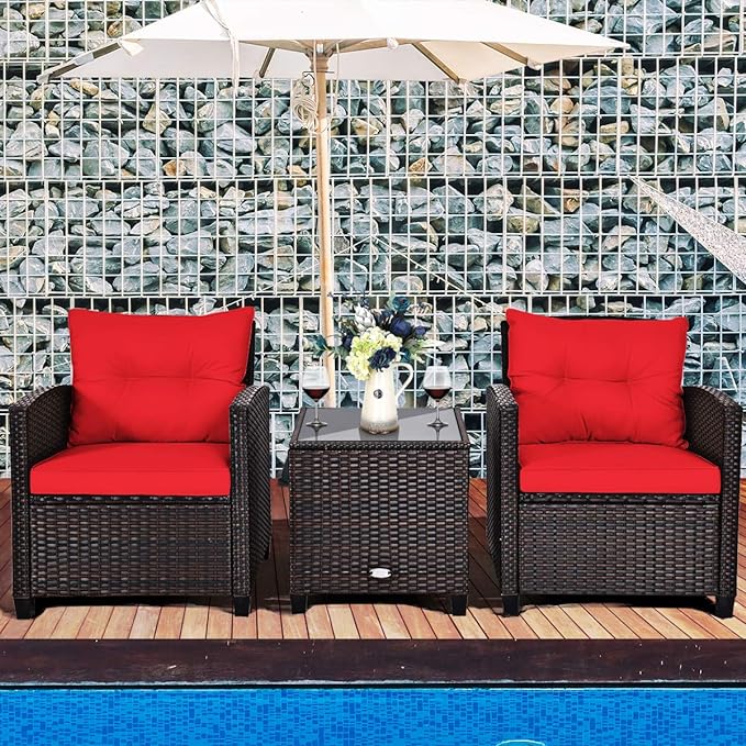 3 PCS Patio Furniture Set, OneSize, Red - LeafyLoom