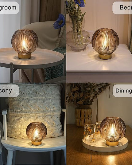 Battery Operated Lamp with Timer, Cordless Table Lamps with Led Bulb, Battery Powered Lamp Nightlight, Small Table Lamps for Living Room Decorative Beside Lamp for Corner Bedroom-Amber - LeafyLoom